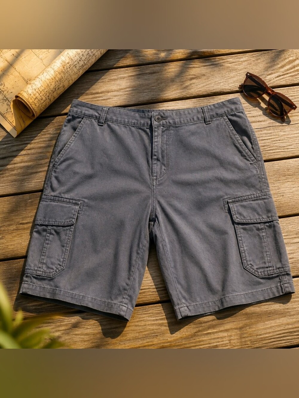 Casual Gray Cargo Shorts with Utility Pockets #814